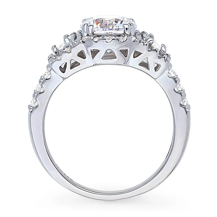 BERRICLE Rings 3Stone Halo 16ct CZ Ring in Sterling Silver