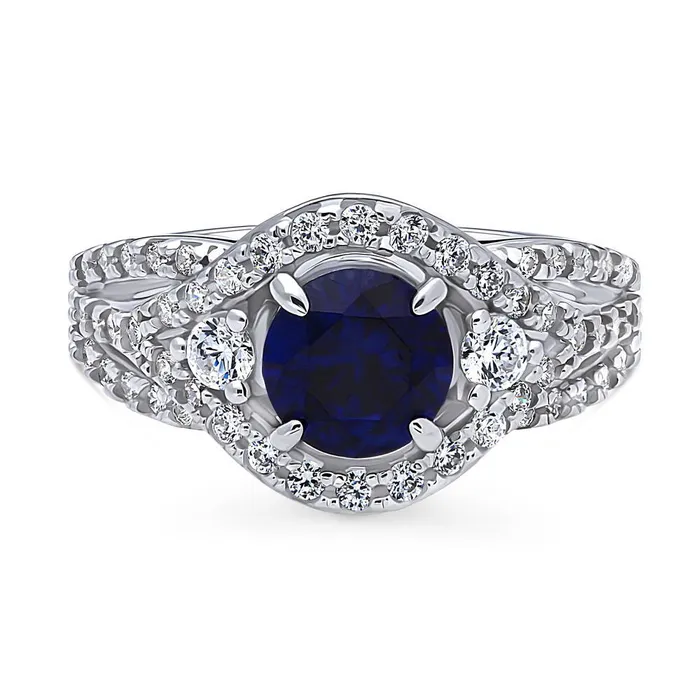 BERRICLE Rings 3Stone Woven Simulated Blue Sapphire CZ Ring in Sterling Silver