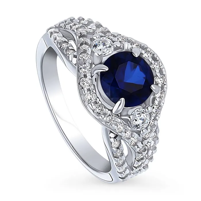 BERRICLE Rings 3Stone Woven Simulated Blue Sapphire CZ Ring in Sterling Silver