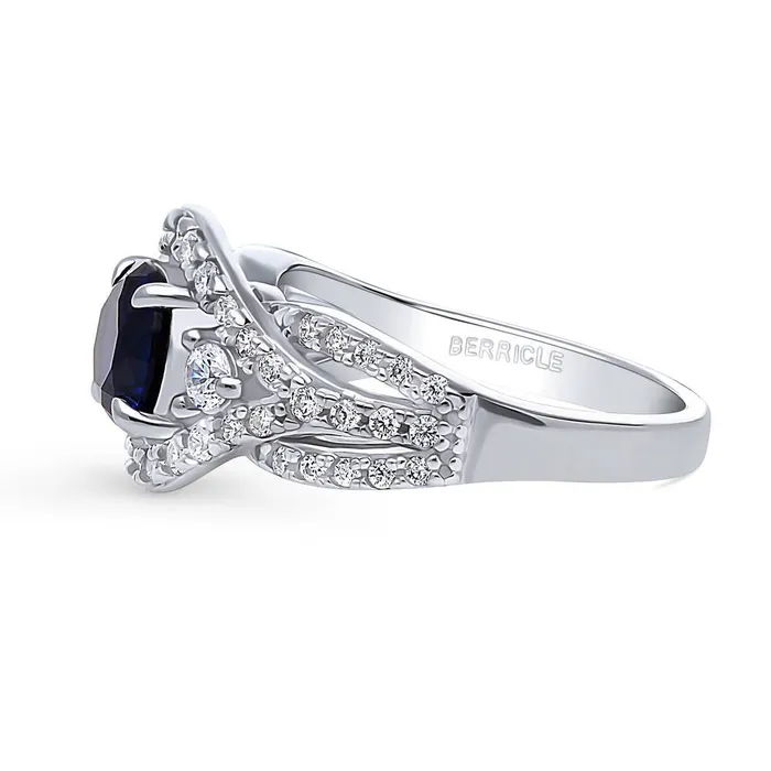 BERRICLE Rings 3Stone Woven Simulated Blue Sapphire CZ Ring in Sterling Silver