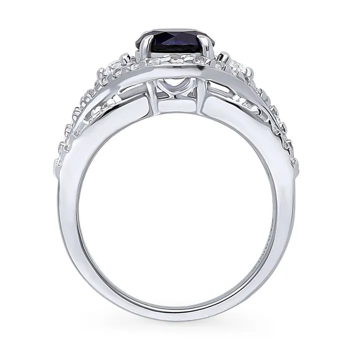 BERRICLE Rings 3Stone Woven Simulated Blue Sapphire CZ Ring in Sterling Silver
