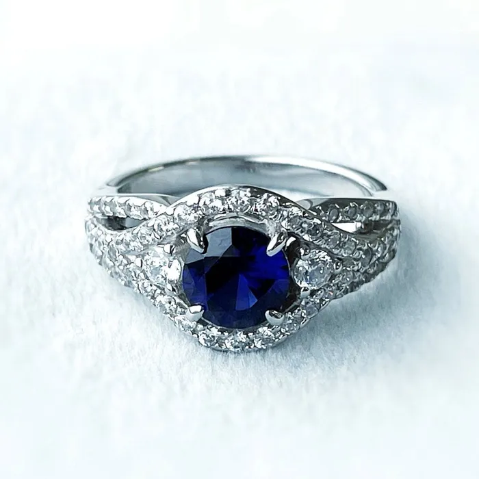 BERRICLE Rings 3Stone Woven Simulated Blue Sapphire CZ Ring in Sterling Silver