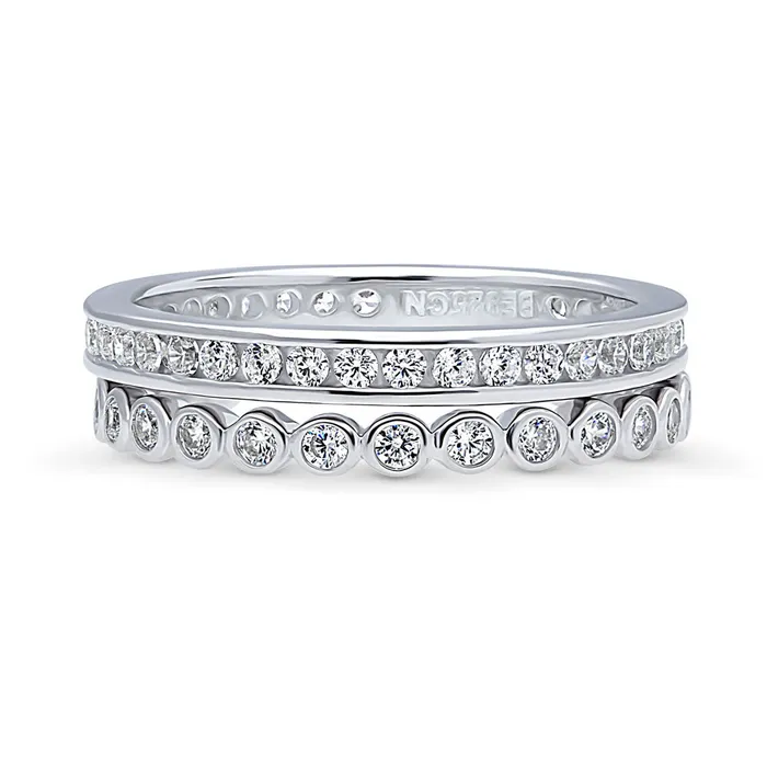 BERRICLE Rings Bubble Channel CZ Eternity Ring Set in Sterling Silver