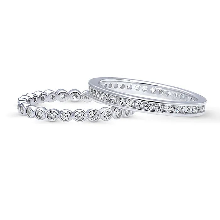 BERRICLE Rings Bubble Channel CZ Eternity Ring Set in Sterling Silver