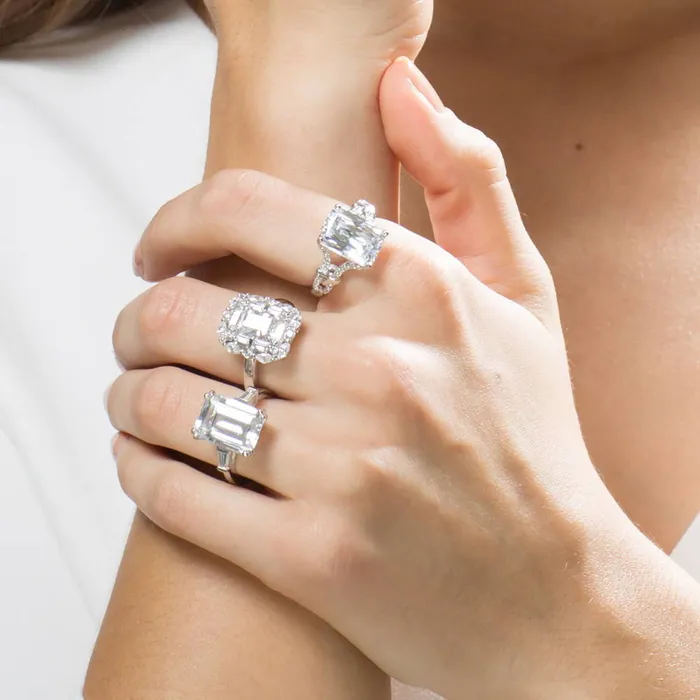 BERRICLE Rings Halo Art Deco Radiant CZ Ring in Sterling Silver