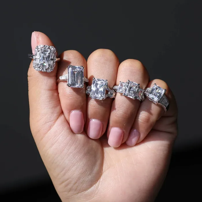 BERRICLE Rings Halo Art Deco Radiant CZ Ring in Sterling Silver