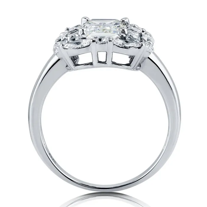 BERRICLE Rings Halo Art Deco Radiant CZ Ring in Sterling Silver