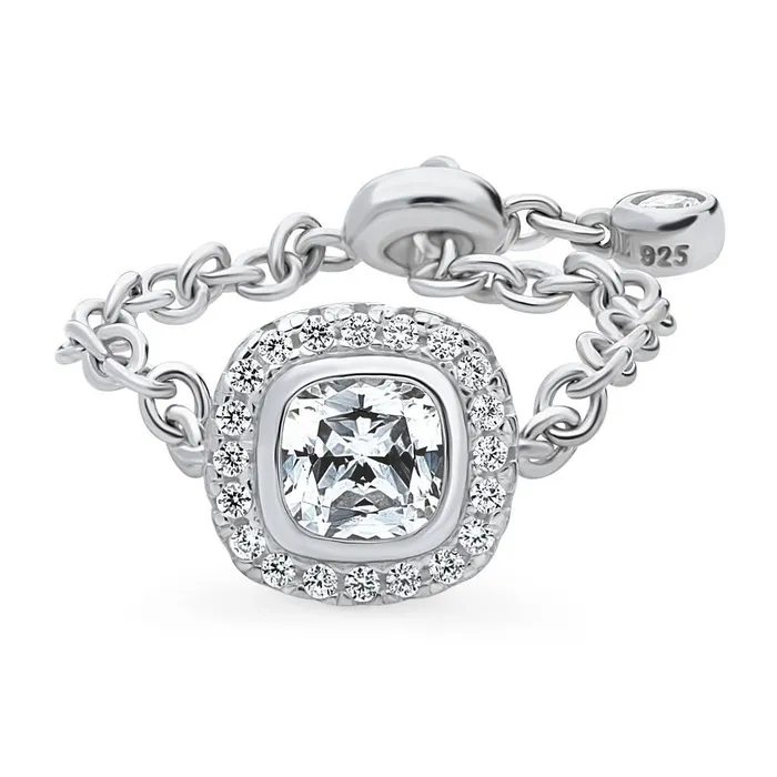BERRICLE Rings Halo Cushion CZ Chain Ring in Sterling Silver