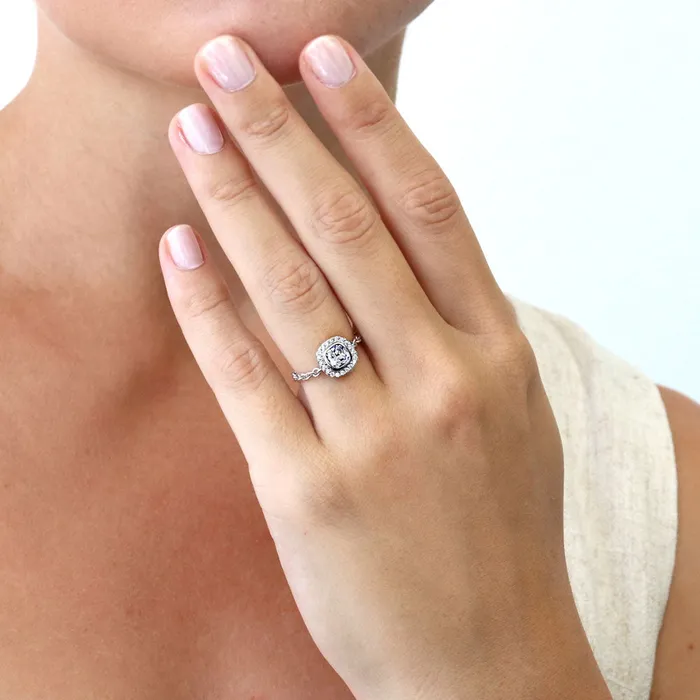 BERRICLE Rings Halo Cushion CZ Chain Ring in Sterling Silver