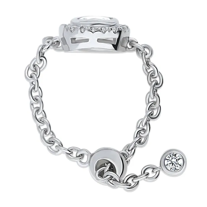 BERRICLE Rings Halo Cushion CZ Chain Ring in Sterling Silver