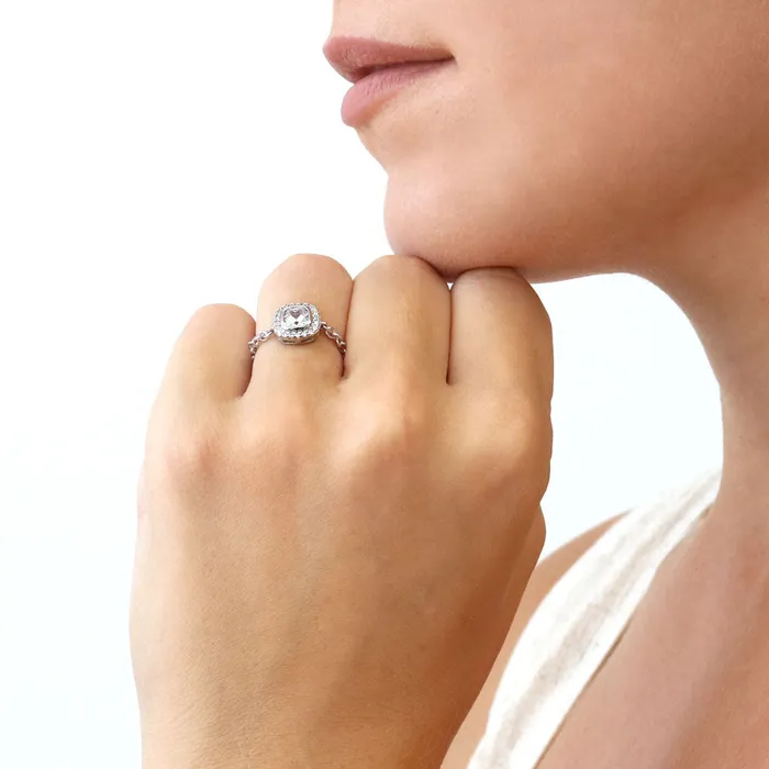 BERRICLE Rings Halo Cushion CZ Chain Ring in Sterling Silver
