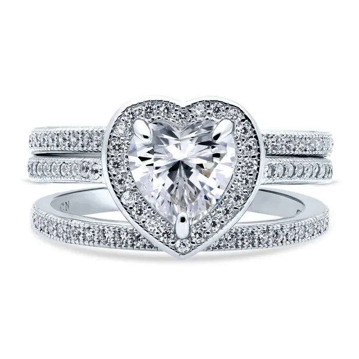 BERRICLE Rings Halo Heart Heart CZ Ring Set in Sterling Silver