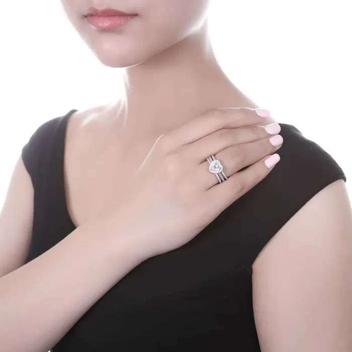BERRICLE Rings Halo Heart Heart CZ Ring Set in Sterling Silver