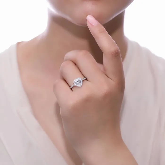 BERRICLE Rings Halo Heart Heart CZ Ring Set in Sterling Silver