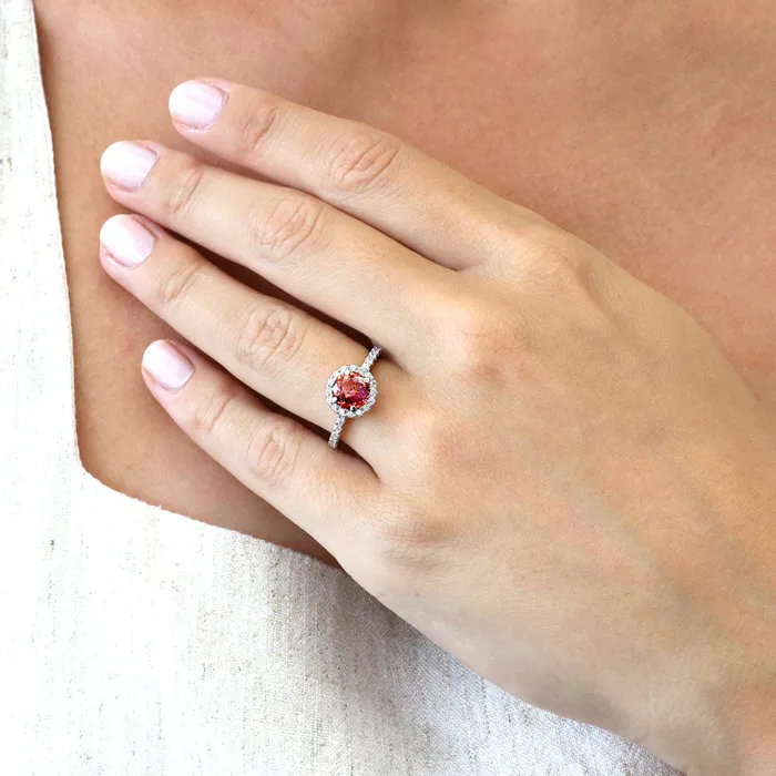 BERRICLE Rings Halo Kaleidoscope Red Orange CZ Ring Set in Sterling Silver