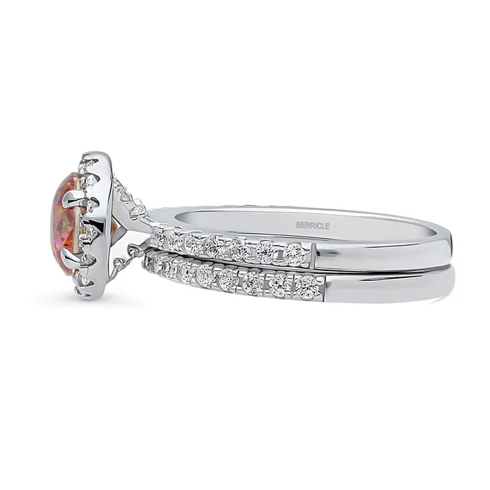 BERRICLE Rings Halo Kaleidoscope Red Orange CZ Ring Set in Sterling Silver