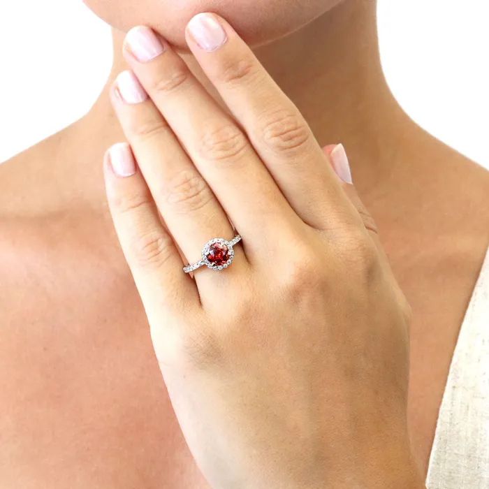 BERRICLE Rings Halo Kaleidoscope Red Orange CZ Ring Set in Sterling Silver