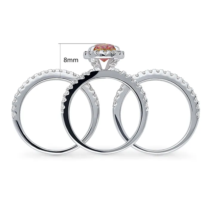 BERRICLE Rings Halo Kaleidoscope Red Orange CZ Ring Set in Sterling Silver