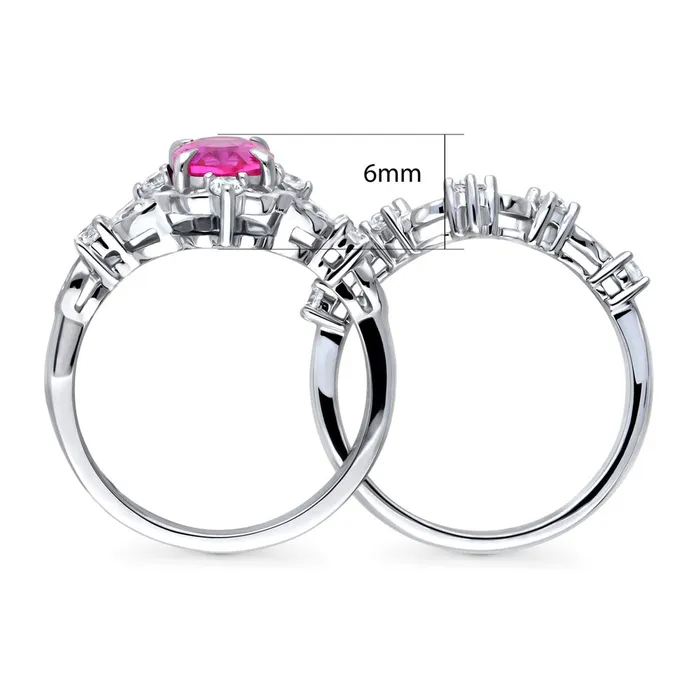 BERRICLE Rings Halo Wishbone Pink Oval CZ Ring Set in Sterling Silver
