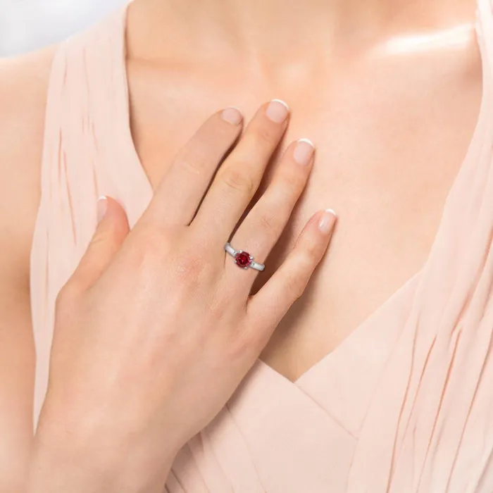 BERRICLE Rings Solitaire 125ct Simulated Ruby CZ Ring in Sterling Silver
