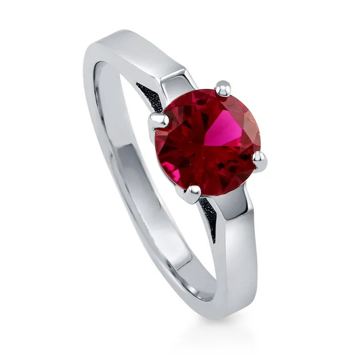 BERRICLE Rings Solitaire 125ct Simulated Ruby CZ Ring in Sterling Silver