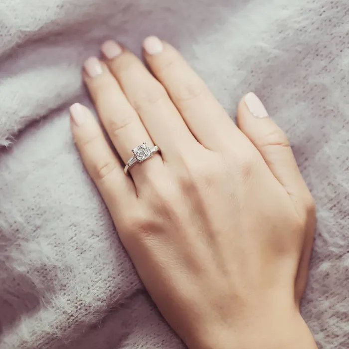 BERRICLE Rings Solitaire 12ct Princess CZ Ring in Sterling Silver