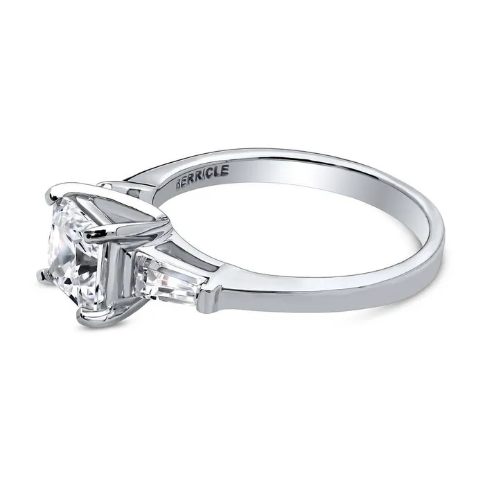 BERRICLE Rings Solitaire 12ct Princess CZ Ring in Sterling Silver