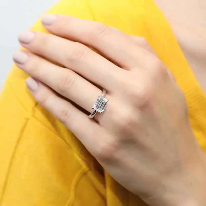 BERRICLE Rings Solitaire EastWest 26ct Emerald Cut CZ Ring in Sterling Silver