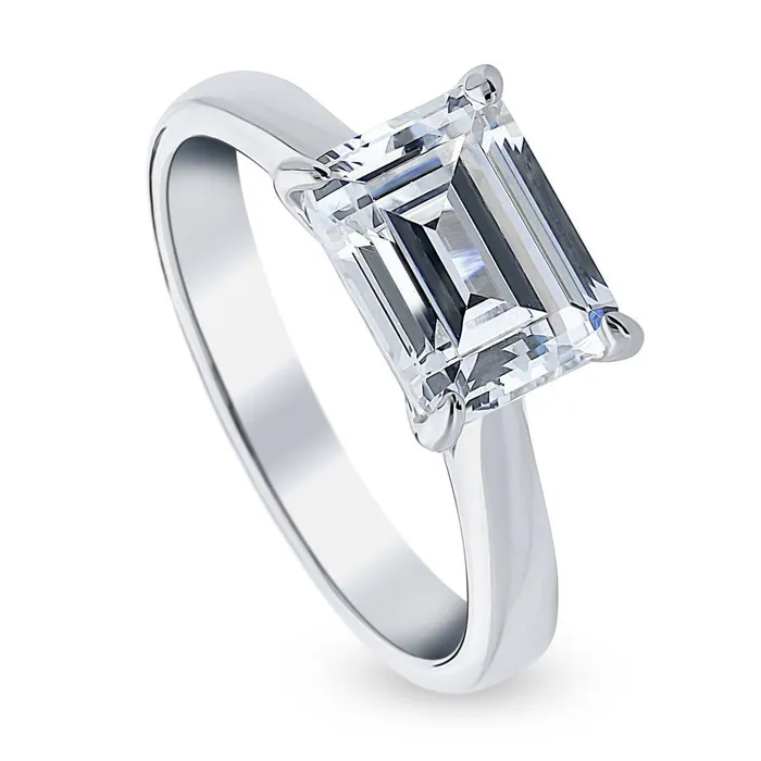 BERRICLE Rings Solitaire EastWest 26ct Emerald Cut CZ Ring in Sterling Silver