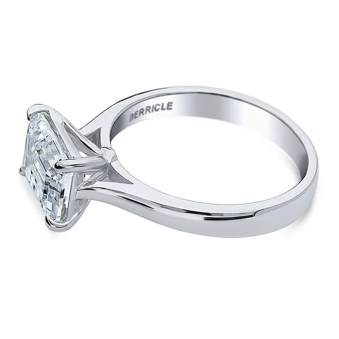 BERRICLE Rings Solitaire EastWest 26ct Emerald Cut CZ Ring in Sterling Silver