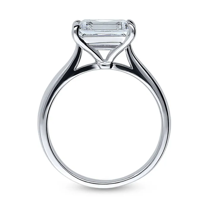 BERRICLE Rings Solitaire EastWest 26ct Emerald Cut CZ Ring in Sterling Silver