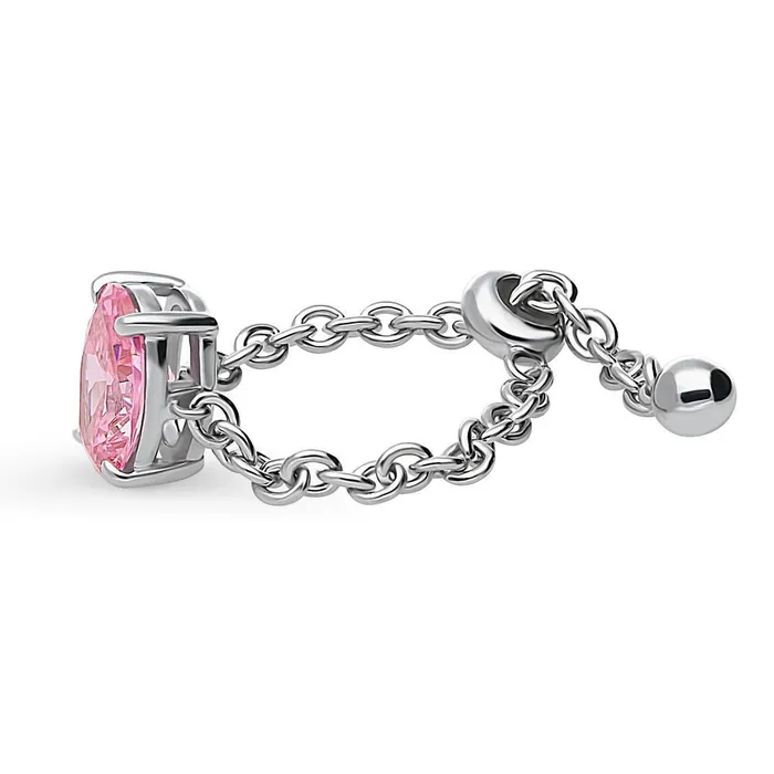 BERRICLE Rings Solitaire Pink Oval CZ Chain Ring in Sterling Silver 14ct