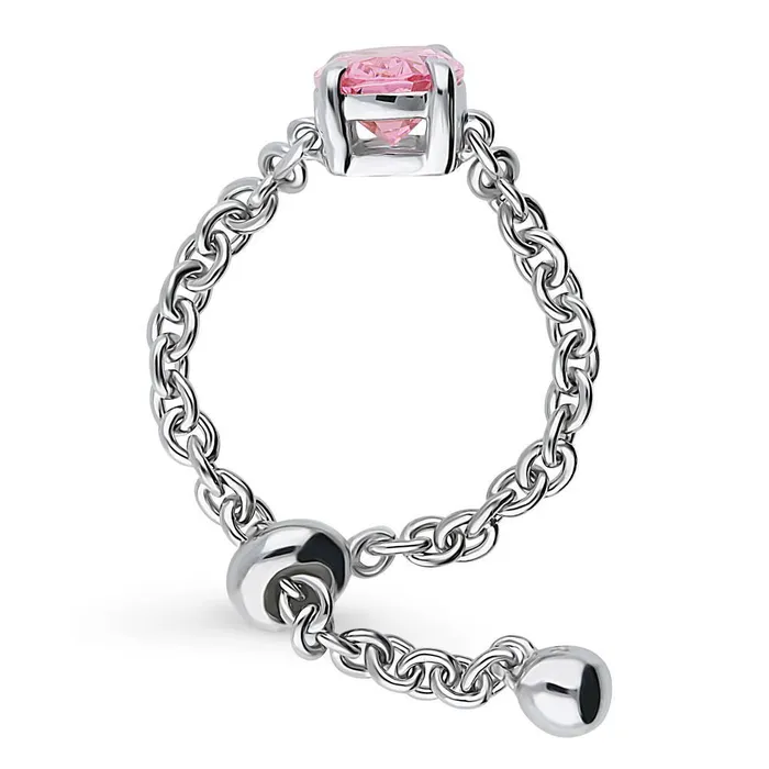 BERRICLE Rings Solitaire Pink Oval CZ Chain Ring in Sterling Silver 14ct
