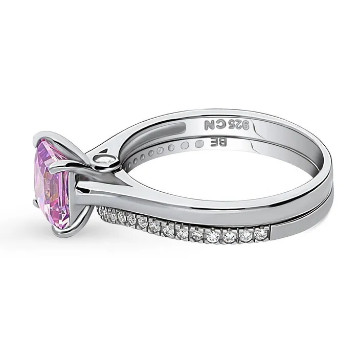 BERRICLE Rings Solitaire Wishbone Purple Princess CZ Ring Set in Sterling Silver