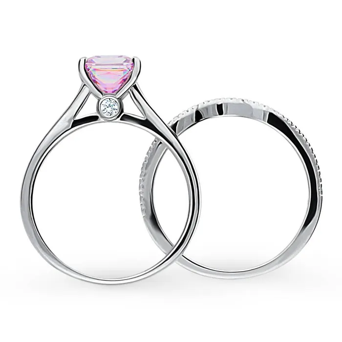 BERRICLE Rings Solitaire Wishbone Purple Princess CZ Ring Set in Sterling Silver