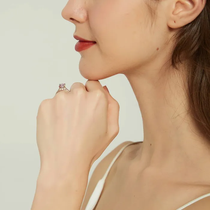 BERRICLE Rings Solitaire Wishbone Purple Princess CZ Ring Set in Sterling Silver