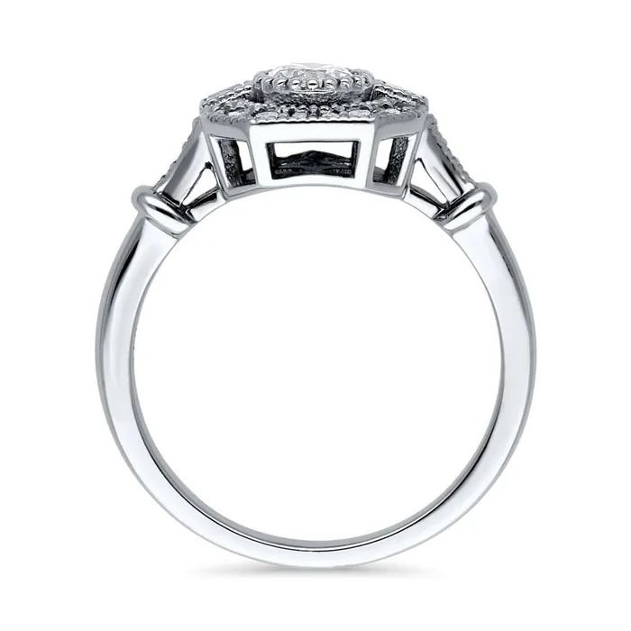 BERRICLE Rings Vintage Inspired Art Deco CZ Ring in Sterling Silver