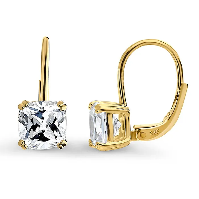 BERRICLE Solitaire 4ct Cushion CZ Leverback Earrings in Sterling Silver Earrings
