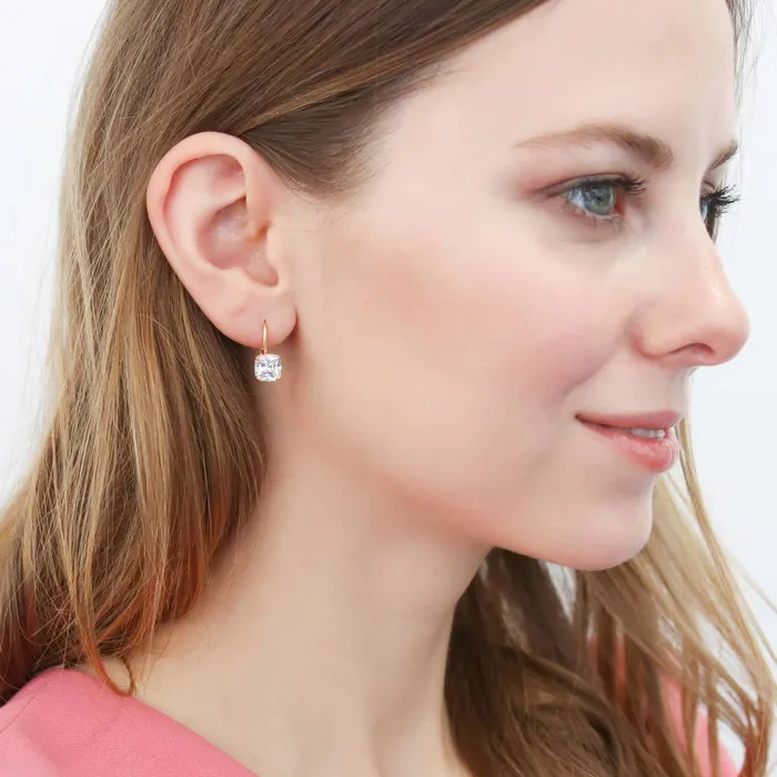 BERRICLE Solitaire 4ct Cushion CZ Leverback Earrings in Sterling Silver Earrings