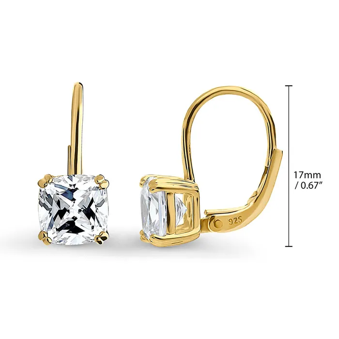 BERRICLE Solitaire 4ct Cushion CZ Leverback Earrings in Sterling Silver Earrings