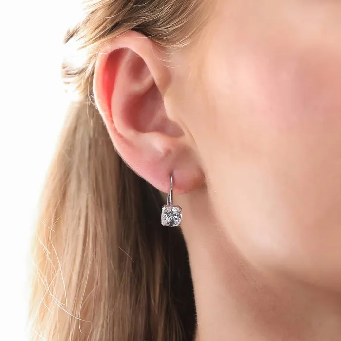 BERRICLE Solitaire 4ct Cushion CZ Leverback Earrings in Sterling Silver Earrings