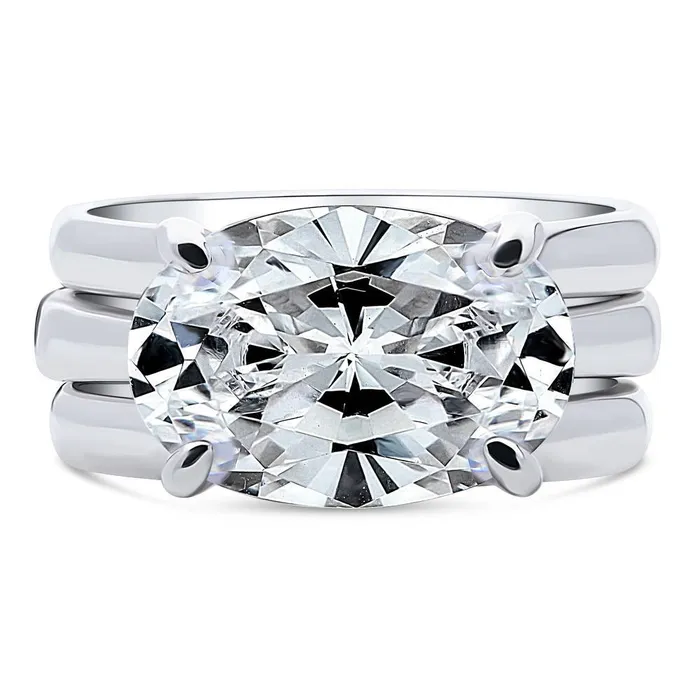 BERRICLE Solitaire EastWest 55ct Oval CZ Ring Set in Sterling Silver Rings