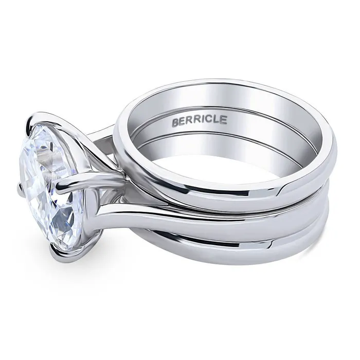 BERRICLE Solitaire EastWest 55ct Oval CZ Ring Set in Sterling Silver Rings