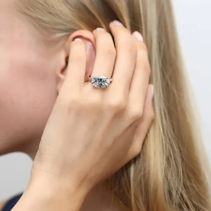 BERRICLE Solitaire EastWest 55ct Oval CZ Ring Set in Sterling Silver Rings