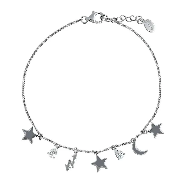 BERRICLE Star Moon CZ Rolo Chain Charm Anklet in Sterling Silver Necklaces