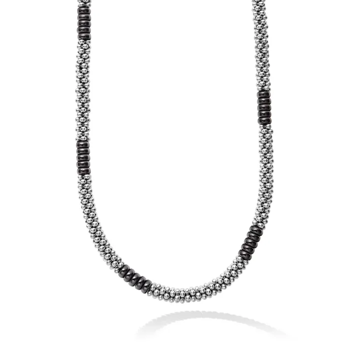 Black Caviar Black Silver Station Ceramic Beaded Necklace LAGOS Necklaces