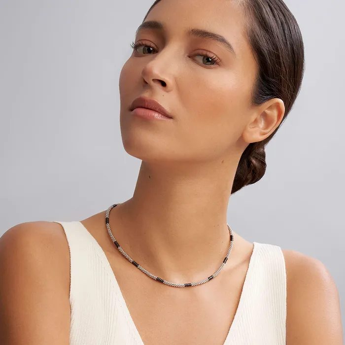 Black Caviar Black Silver Station Ceramic Beaded Necklace LAGOS Necklaces Black Caviar Black Silver Station Ceramic Beaded Necklace LAGOS Necklaces