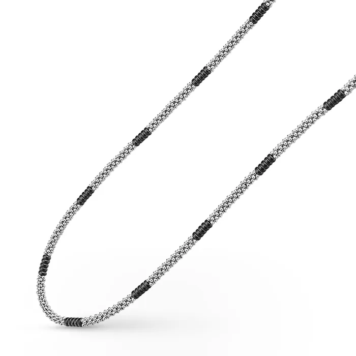 Black Caviar Black Silver Station Ceramic Beaded Necklace LAGOS Necklaces Black Caviar Black Silver Station Ceramic Beaded Necklace LAGOS Necklaces