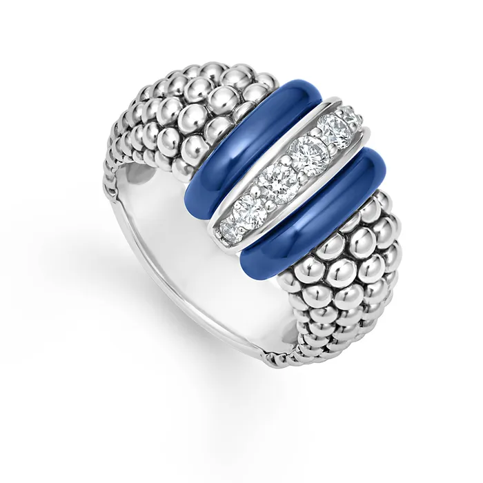 Blue Caviar Ultramarine Ceramic Caviar Diamond Ring LAGOS Rings
