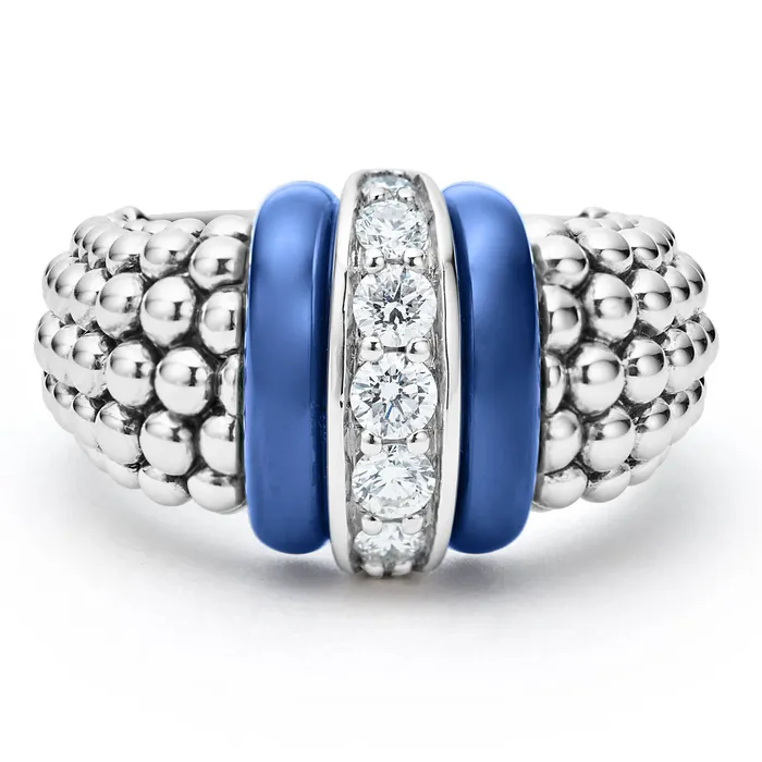 Blue Caviar Ultramarine Ceramic Caviar Diamond Ring LAGOS Rings Blue Caviar Ultramarine Ceramic Caviar Diamond Ring LAGOS Rings
